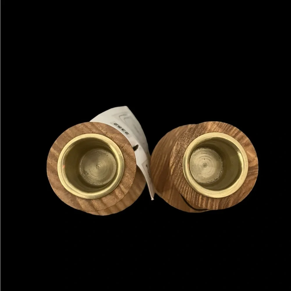 NWT West Elm Wood Taper Candle Stick Holder #2352 ~ Set of 2